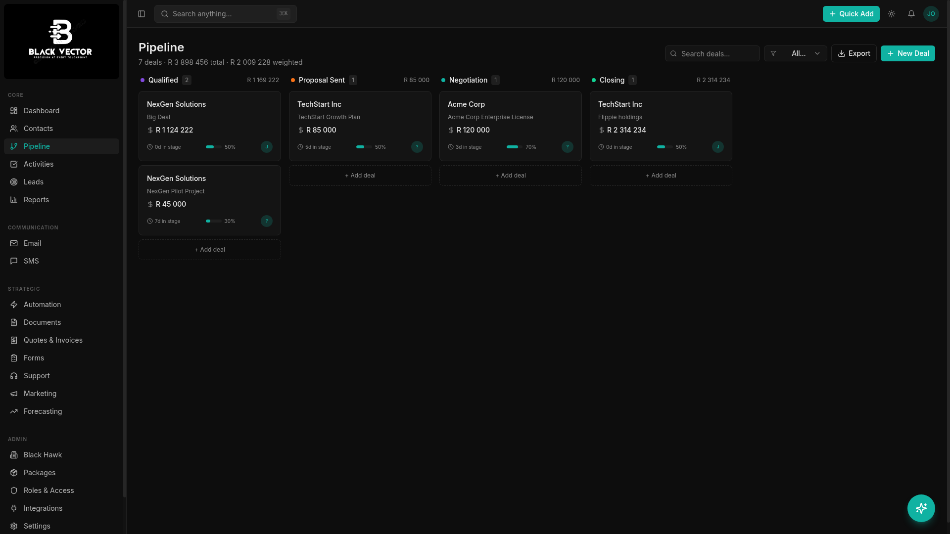 BlackVector drag-and-drop pipeline